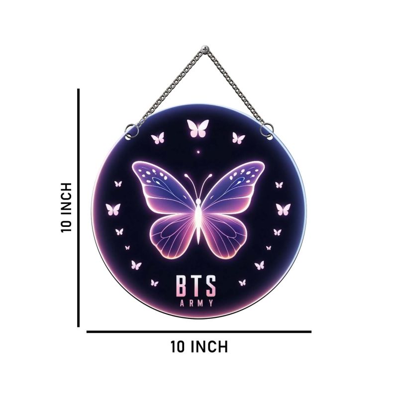 BTS Army Logo Butterfly Wall Hanging K-Pop Themed Room Decor for Bedroom & Kids Room Birthday Gift for BTS Fans Wall Art Decor